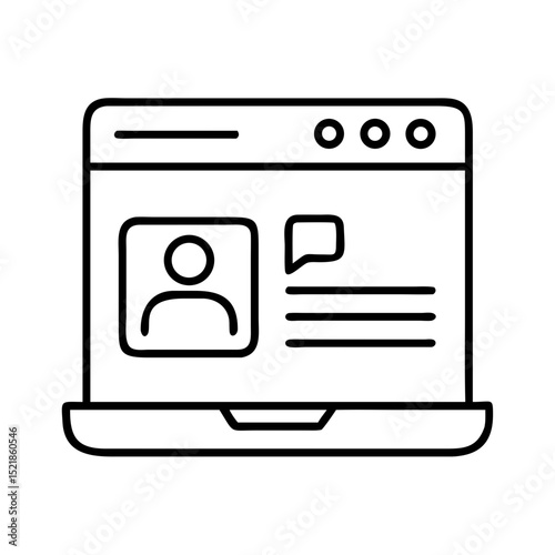 Laptop user profile page icon for social media website and online communication platform design element