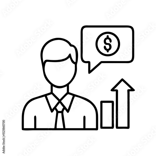 Financial advisor showing investment growth with dollar sign in speech bubble icon vector