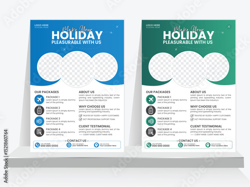Modern & Creative travel and holiday Flyer template design vector with different colors