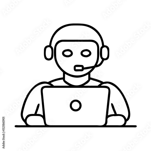 Customer service representative with headset using laptop for online support and assistance helpdesk