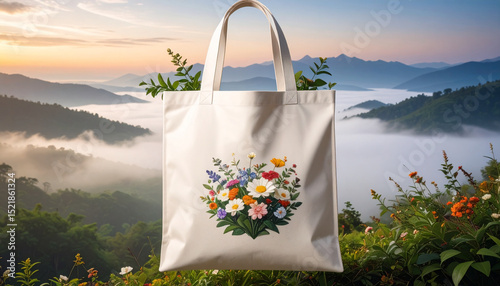 Eco friendly tote bag with the writing of   SAVE MONEY and EARTH. Generated Image photo
