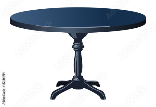 Sleek Dark Blue Round Table Ornate Base
