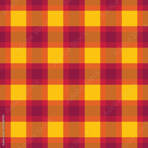 Vibrant yellow and crimson plaid pattern. Perfect for autumnal designs, fall fashion, textiles, website backgrounds, or wrapping paper.