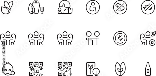 Restaurant and Community Interaction Outline Icons