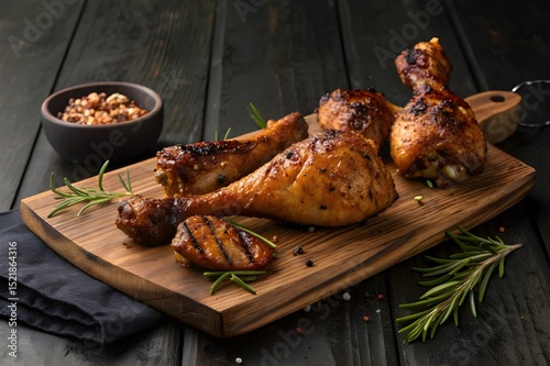 roasted chicken on a wooden board
