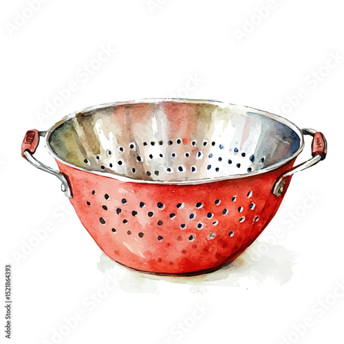Colander, watercolor clipart vector, high quality, isolated on a white background.