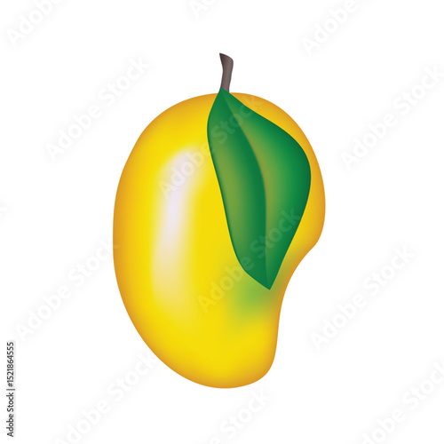 Isolated ripe yellow pear fruit with a green leaf on a white background, perfect for healthy food illustrations