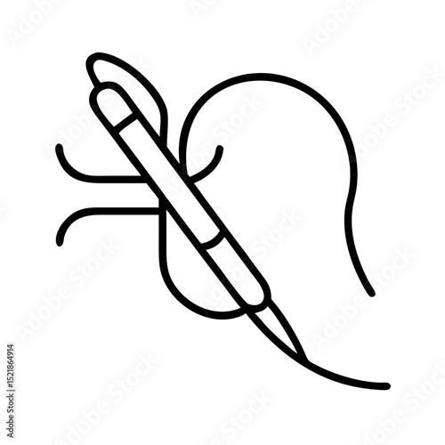 Suture needle drawing thread through skin in medical illustration  