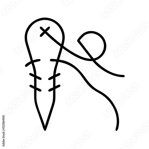 Simple line drawing of a suture needle with thread  