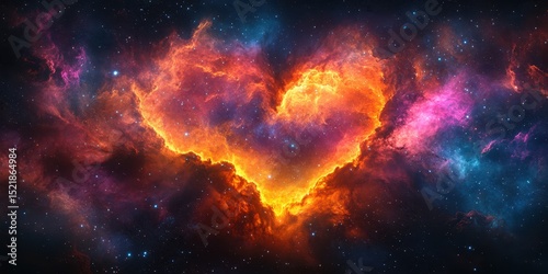 Cosmic heart shape nebula showcases the beauty of the universe in vibrant colors and celestial patterns