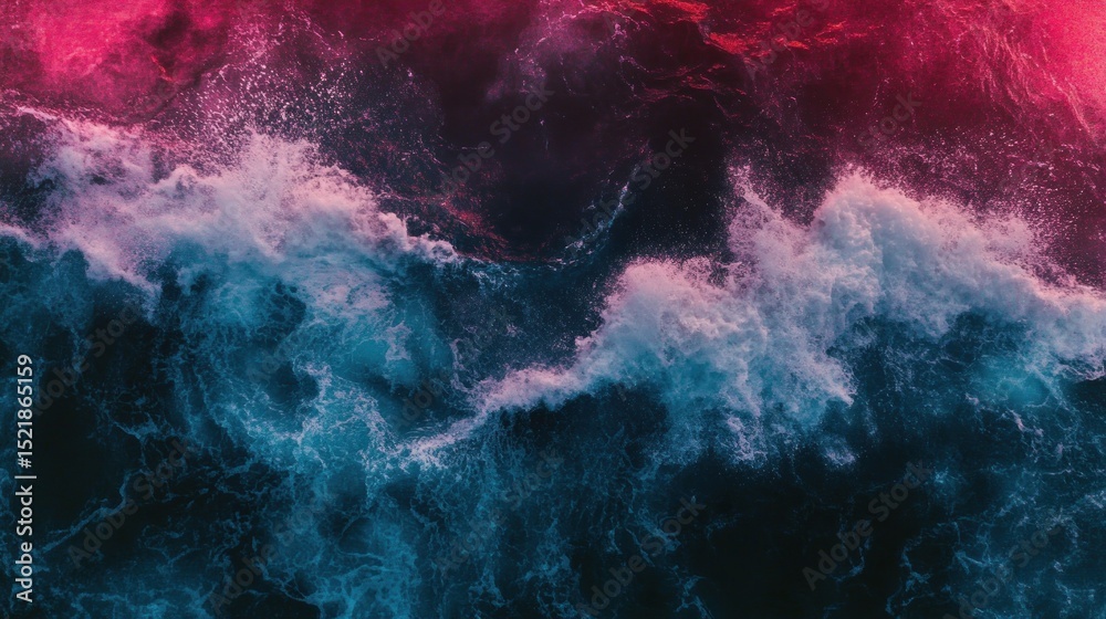 Fototapeta premium A dramatic aerial view of powerful ocean waves crashing