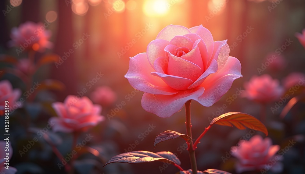 Obraz premium Pink Rose Flower in Garden at Sunset