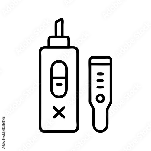 COVID-19 test kit with solution bottle and test device in outline style   photo