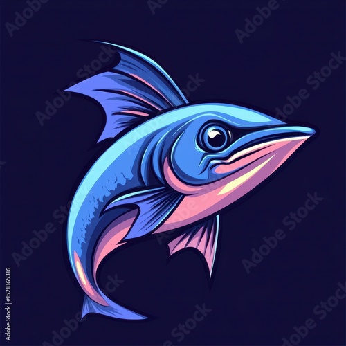 Colorful ocean fish illustration showcasing vibrant blue and pink hues swimming in a dark background
