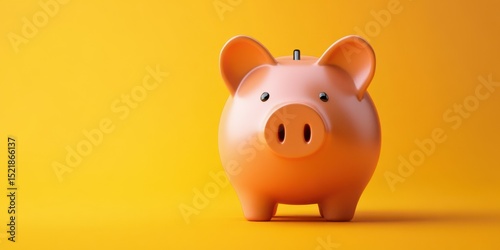 Piggy bank stands on bright yellow background, symbolizing savings and financial planning for individuals and families