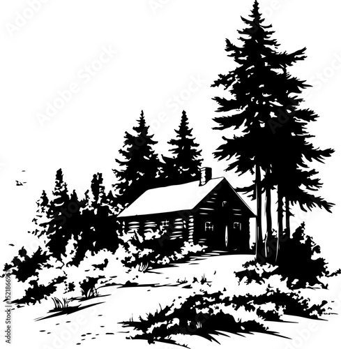 tree, christmas, winter, snow, forest, landscape, vector, fir, pine, illustration, holiday, nature, xmas, celebration, trees, season, sketch, cold, new year, design, wood, decoration, snowflake, art, 