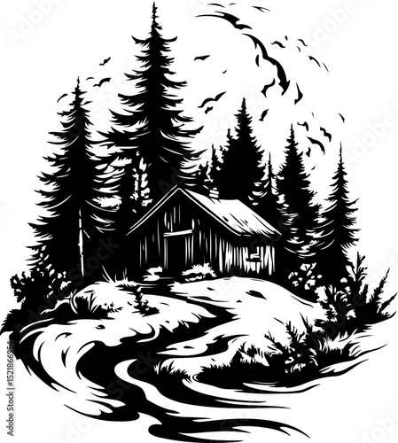 tree, christmas, winter, snow, forest, landscape, vector, fir, pine, illustration, holiday, nature, xmas, celebration, trees, season, sketch, cold, new year, design, wood, decoration, snowflake, art, 