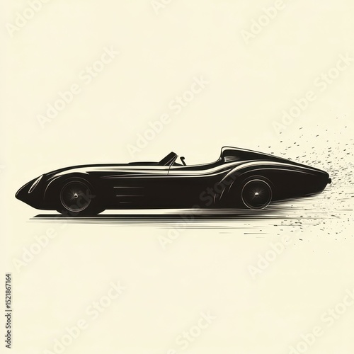 Classic racing car speeding on a simple background in a vintage style illustration during a sunny day