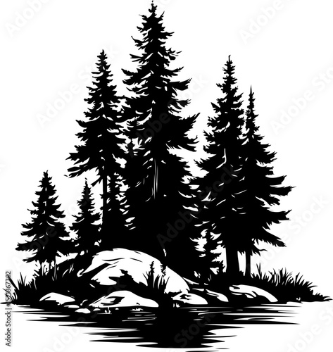 tree, christmas, winter, forest, snow, fir, pine, vector, holiday, nature, landscape, xmas, season, illustration, christmas tree, celebration, trees, spruce, wood, green, silhouette, design, cold, dec