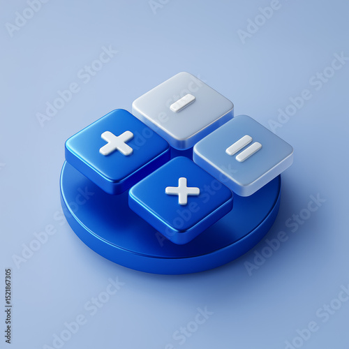 Mathematical Operations Icon – 3D Calculator Symbols on Blue Podium