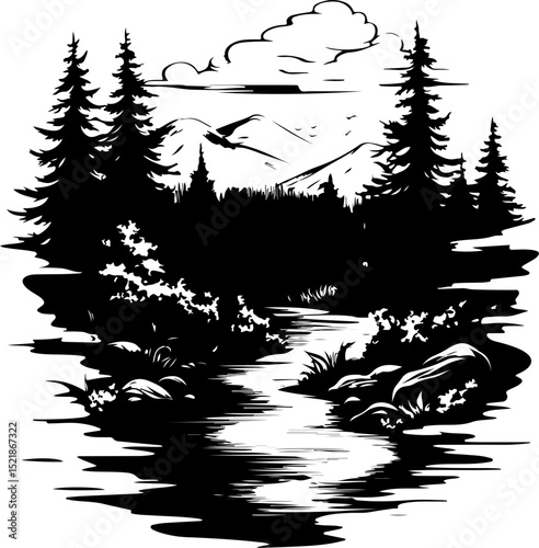tree, christmas, winter, forest, snow, fir, pine, vector, holiday, nature, landscape, xmas, season, illustration, christmas tree, celebration, trees, spruce, wood, green, silhouette, design, cold, dec