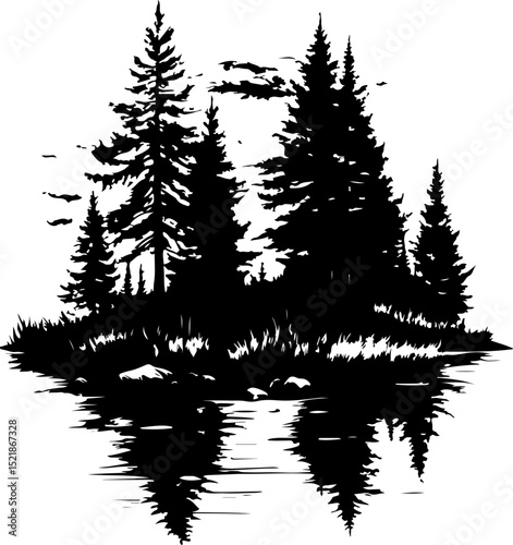 tree, christmas, winter, forest, snow, fir, pine, vector, holiday, nature, landscape, xmas, season, illustration, christmas tree, celebration, trees, spruce, wood, green, silhouette, design, cold, dec