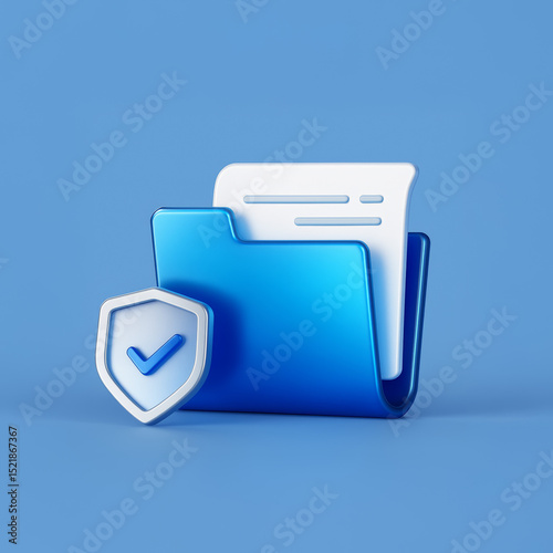 Secure Data Folder – 3D File Icon with Shield and Check Mark
