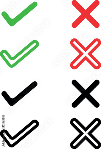 Approved and Rejected icons set. tick, checkmark, cancel PNG and Vector File.