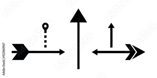 Black and white 3D arrows illustrate a concept of business growth and success, symbolizing forward direction and progress on a chart
