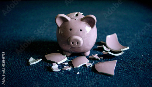 piggy bank shattered on canvas. Shopping concept. Generated Image