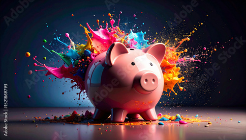 piggy bank shattered on canvas. Shopping concept. Generated Image