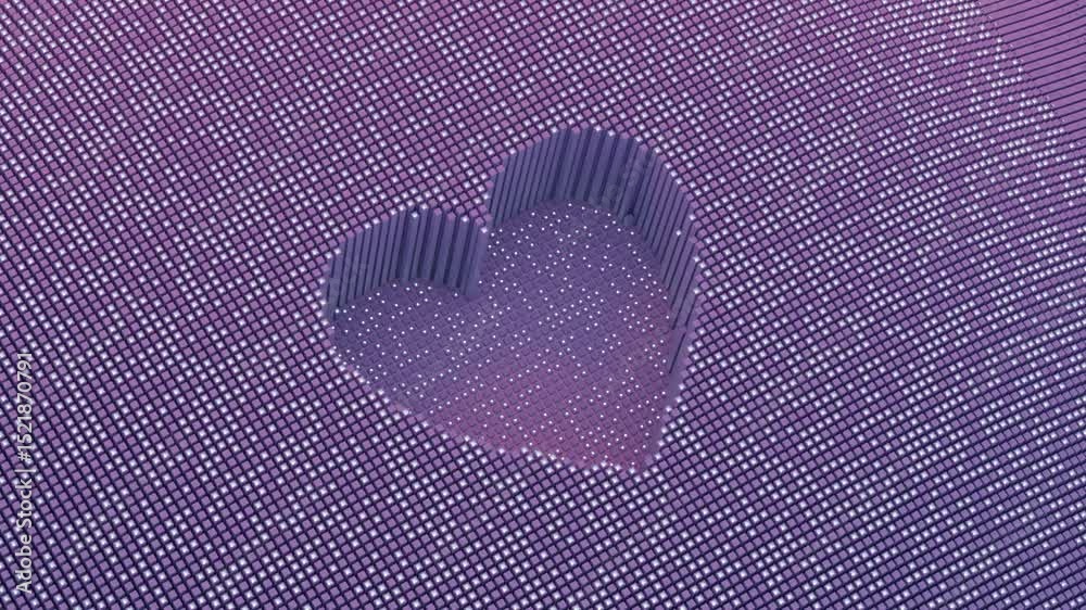 digital 3d valentines heart icon made from expanding pink columns