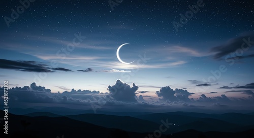 Night sky with crescent moon and clouds