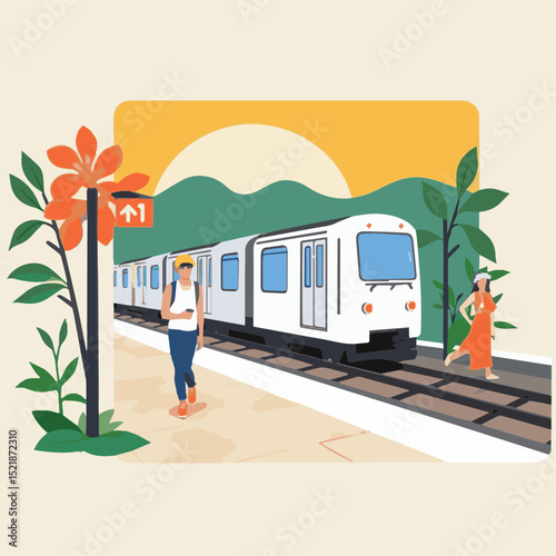 Detailed vector illustration of urban transportation featuring trains, trams, buses, cars, and city infrastructure – perfect for city life, commuting, logistics, and modern metropolitan designs.