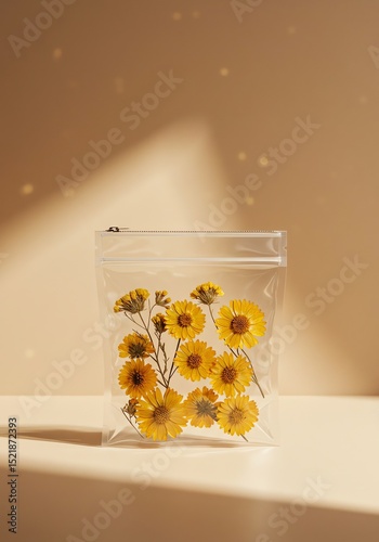 Yellow flowers in a clear plastic bag