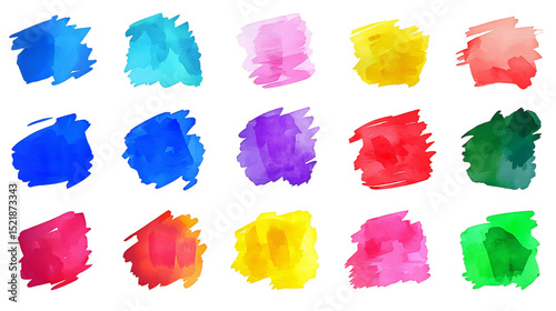 Vibrant Watercolor Spots Set on Transparent Background