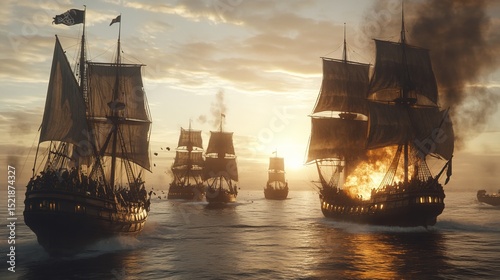A historic naval battle between the commonwealth army and pirates using warships was made using Stock