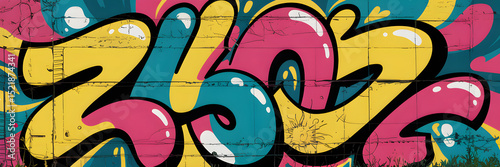 Colorful Abstract Street Art Mural with Bold Curves and Graffiti Style on Weathered Wall