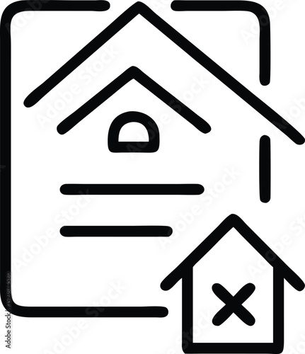 Black minimalist vector icon of a house foreclosure sign with transparency effect