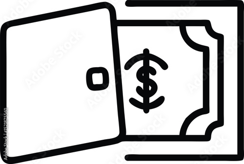 Black silhouette of bank vault door with money inside conceptual illustration