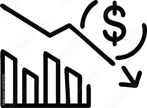Black silhouette vector depicting a downward trend in savings account funds