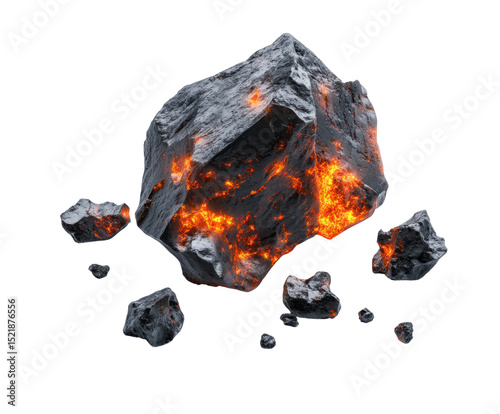 Molten Core Asteroid: A stunningly detailed depiction of a fractured asteroid, revealing a vibrant molten core, offers a glimpse into the dynamic processes within celestial bodies.