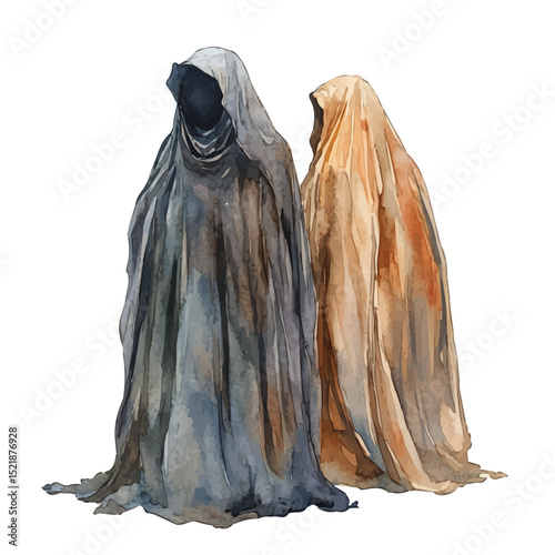 Cloaks Of Invisibility, watercolor painting vector, high quality, isolated on a white background.