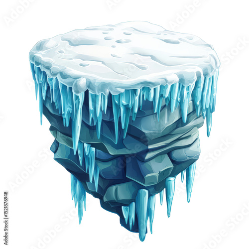 Frozen Fantasy: A whimsical ice island, dripping with crystalline icicles, evokes a sense of a frozen realm.