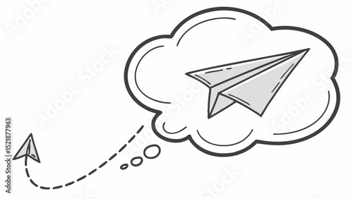 Dreams of Flight Paper Airplane in a Thought Bubble Illustration