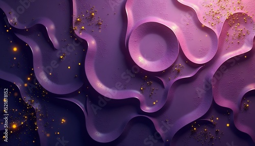 Purple Forms with Gold Specks Abstract Background