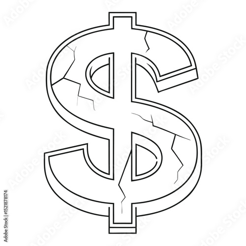 Cracked and damaged dollar sign depicting financial problems and economic issues