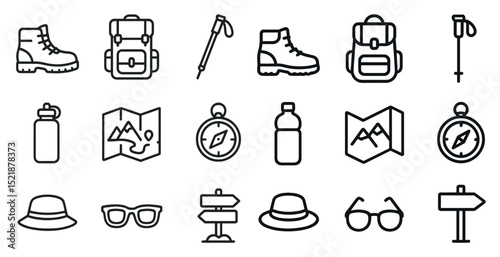 Outdoor adventure essentials with hiking gear and navigation tools