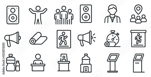 Simple icons for audio, fitness, and conference elements