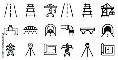 Infrastructure and construction icons for engineering design projects